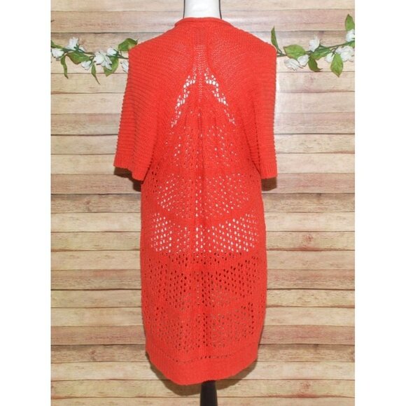 GUINEVERE Anthropologie Coral Orange Knit Open Cardigan Sweater Size M - Picture 7 of 12